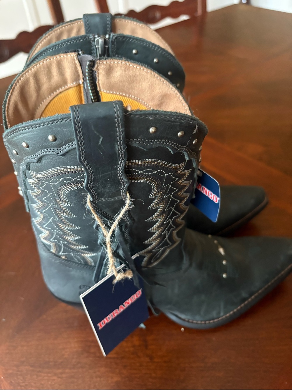 Durango Black Lace-Up Western Boots with Tan Lining